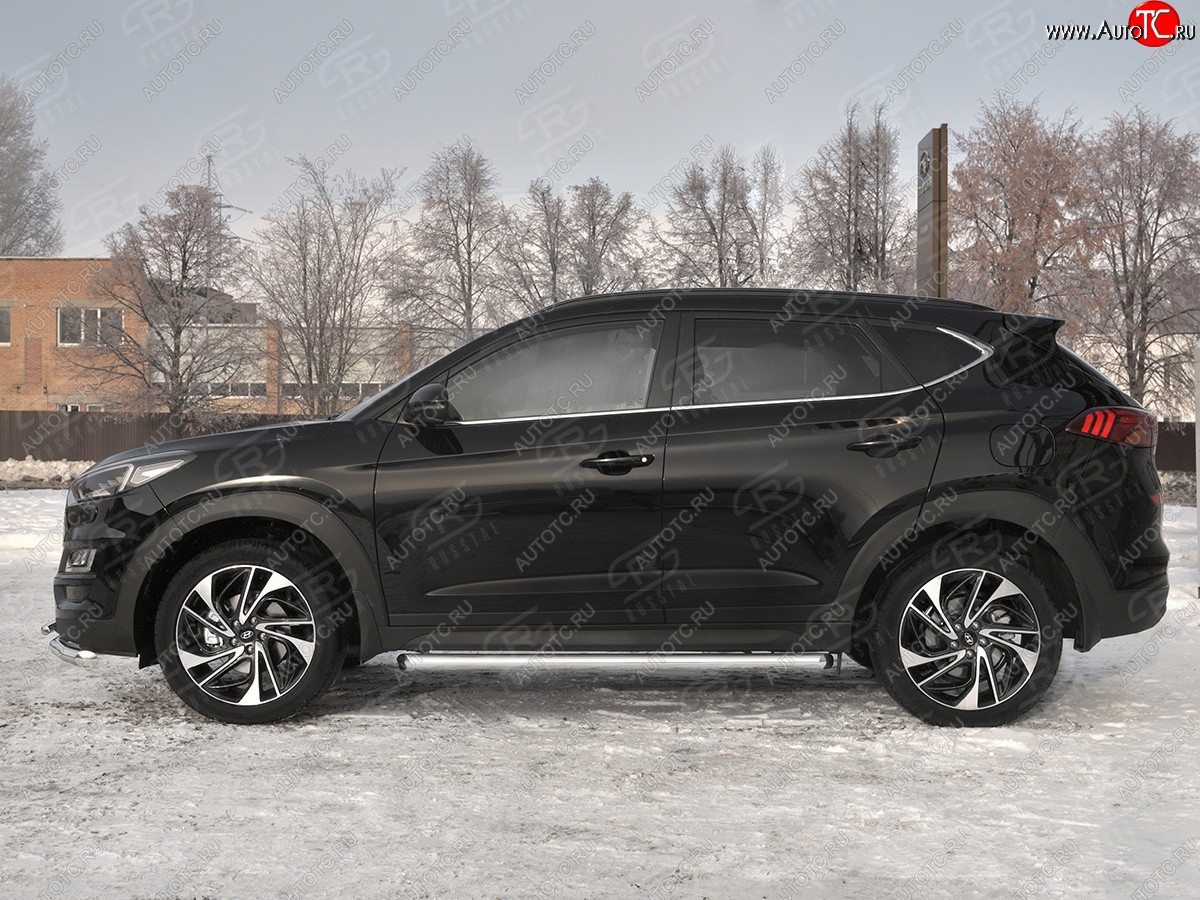 18 799 р. Защита порогов SLITKOFF (Ø63 мм, нержавейка) SLITKOFF  Hyundai Tucson  TL (2018-2021) рестайлинг (С пластиковыми заглушками на торцах)  с доставкой в г. Кемерово
