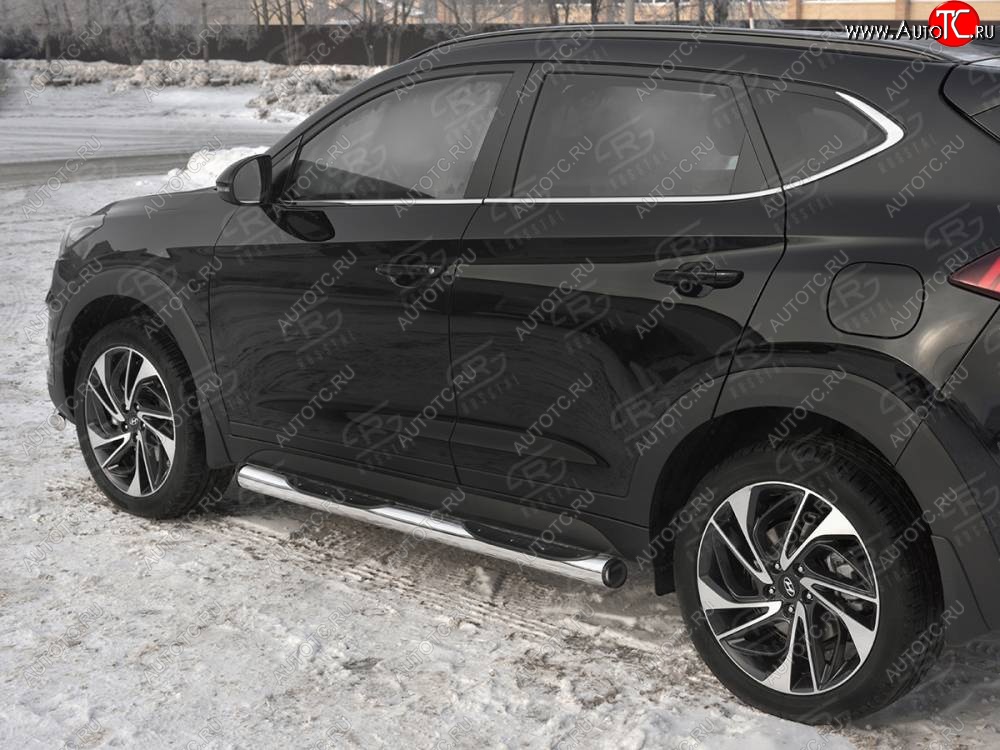 22 549 р. Защита порогов (Ø76 мм с проступью, нержавейка) SLITKOFF  Hyundai Tucson  TL (2018-2021) рестайлинг (С пластиковыми заглушками на торцах)  с доставкой в г. Кемерово