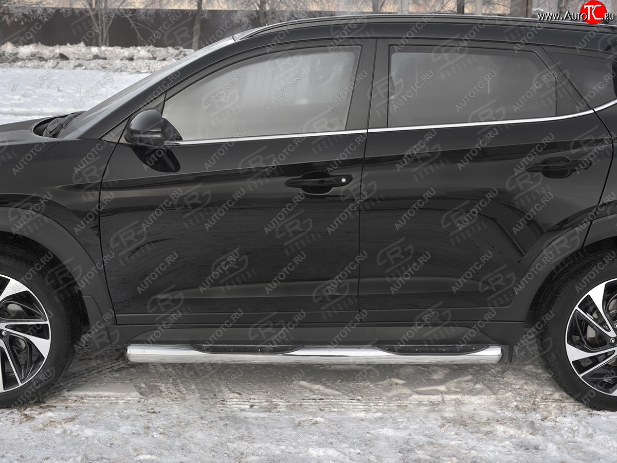 24 549 р. Защита порогов (Ø76 мм с проступью, нержавейка) SLITKOFF  Hyundai Tucson  TL (2018-2021) рестайлинг (Металлические торцы под 90°)  с доставкой в г. Кемерово