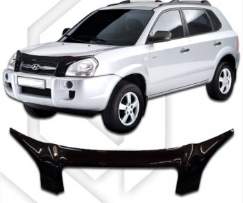 2 599 р. Дефлектор капота CA-Plastiс exclusive  Hyundai Tucson  JM (2004-2010) (Classic черный, Без надписи)  с доставкой в г. Кемерово. Увеличить фотографию 1