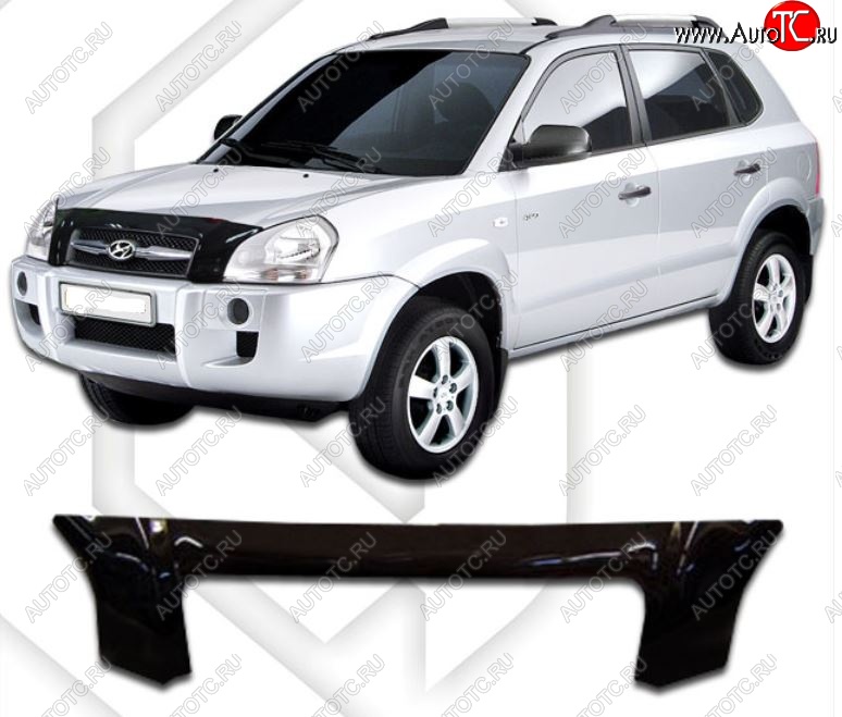 1 509 р. Дефлектор капота CA-Plastic Hyundai Tucson JM (2004-2010) (Classic черный, Без надписи)  с доставкой в г. Кемерово