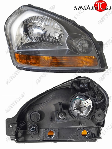 1 439 р. Правая фара передняя SAT (желтый габарит) Hyundai Tucson JM (2004-2010)  с доставкой в г. Кемерово