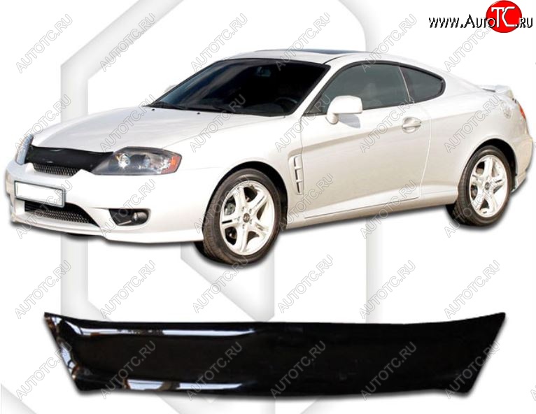1 759 р. Дефлектор капота CA-Plastic Hyundai Tuscani (2002-2008) (Classic черный, Без надписи)  с доставкой в г. Кемерово