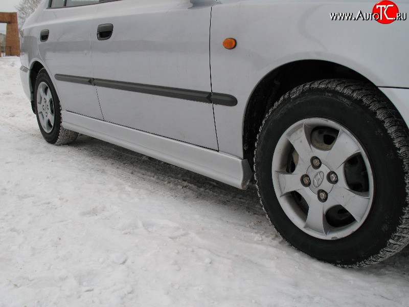 4 099 р. Пороги накладки Style  Hyundai Accent  седан ТагАЗ (2001-2012) (Неокрашенные)  с доставкой в г. Кемерово