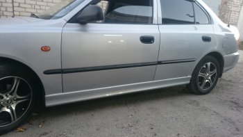 4 099 р. Пороги накладки Style  Hyundai Accent  седан ТагАЗ (2001-2012) (Неокрашенные)  с доставкой в г. Кемерово. Увеличить фотографию 12