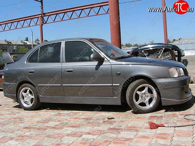 4 849 р. Пороги накладки Racer Hyundai Accent 2 LC седан дорестайлинг (ТагАЗ) (1999-2012) (Неокрашенные)  с доставкой в г. Кемерово
