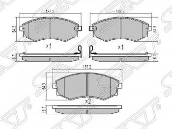 1 099 р. Колодки тормозные SAT (передние)  Hyundai Sonata  EF (2001-2013), SSANGYONG Korando  2 (1996-2006), SSANGYONG Musso (1993-2005), SSANGYONG Rexton  Y200 (2001-2006)  с доставкой в г. Кемерово. Увеличить фотографию 1