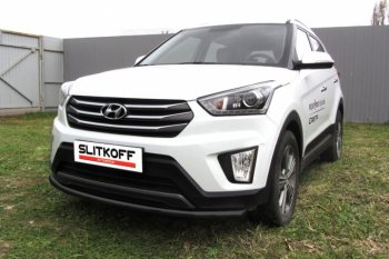 8 249 р. Защита переднего бампера Slitkoff (d57, черная)  Hyundai Creta  GS (2015-2021) дорестайлинг, рестайлинг (Цвет: серебристый)  с доставкой в г. Кемерово. Увеличить фотографию 1