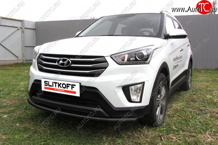 8 249 р. Защита переднего бампера Slitkoff (d57, черная)  Hyundai Creta  GS (2015-2021) дорестайлинг, рестайлинг (Цвет: серебристый)  с доставкой в г. Кемерово