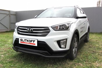 8 849 р. Защита переднего бампер из трубы d57 Slitkoff (волна)  Hyundai Creta  GS (2015-2021) дорестайлинг, рестайлинг (Цвет: серебристый)  с доставкой в г. Кемерово. Увеличить фотографию 1