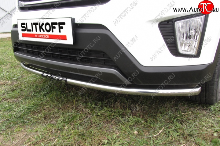 9 799 р. Одинарная защита переднего бампера диаметром 42 мм с надписью Slitkoff Hyundai Creta GS рестайлинг (2019-2021) (Нержавейка, Полированная)  с доставкой в г. Кемерово