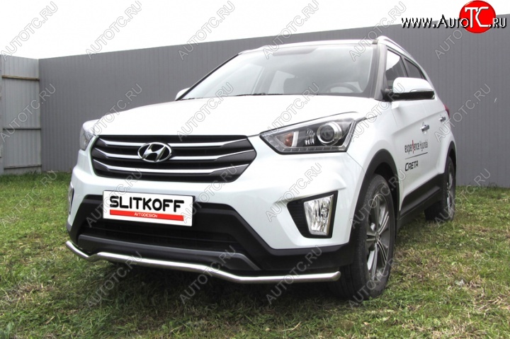 11 549 р. Защита переднего бампера из изогнутой трубы диаметром 42 мм Slitkoff  Hyundai Creta  GS (2015-2021) дорестайлинг, рестайлинг (Нержавейка, Полированная)  с доставкой в г. Кемерово