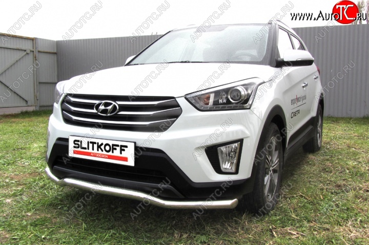 12 649 р. Защита переднего бампера из изогнутой трубы диаметром 57 мм Slitkoff  Hyundai Creta  GS (2015-2021) дорестайлинг, рестайлинг (Нержавейка, Полированная)  с доставкой в г. Кемерово