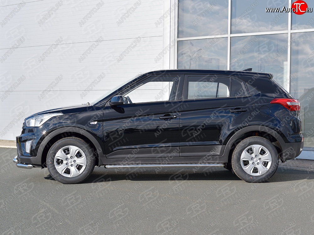 24 649 р. Порожки для ног (Ø42) SLITKOFF  Hyundai Creta  GS (2015-2021) дорестайлинг, рестайлинг (лист - алюминий, профиль - нержавейка)  с доставкой в г. Кемерово