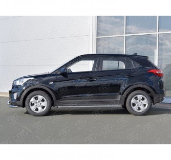 Широкая защита порогов с трубой d42 мм SLITKOFF v2 Hyundai Creta  GS (2015-2021) дорестайлинг, рестайлинг