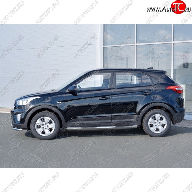 11 249 р. Защита порогов с пластиковыми вставками для ног SLITKOFF Hyundai Creta GS рестайлинг (2019-2021)  с доставкой в г. Кемерово