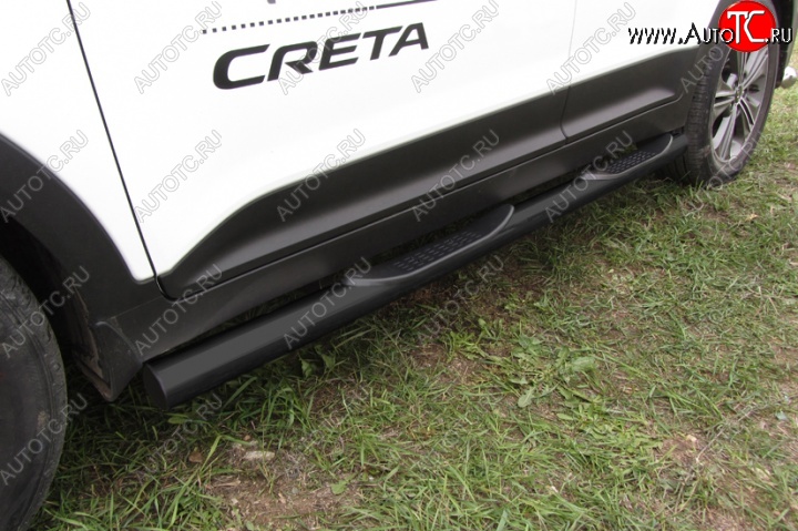 13 399 р. Защита порогов из труб d76 Slitkoff (с проступью) Hyundai Creta GS рестайлинг (2019-2021) (Цвет: серебристый)  с доставкой в г. Кемерово