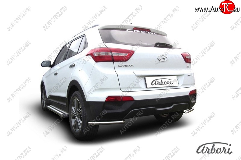 3 689 р. Защита заднего бампера Arbori (уголки, нержавейка, 1 труба d42 mm). Hyundai Creta GS дорестайлинг (2015-2019)  с доставкой в г. Кемерово