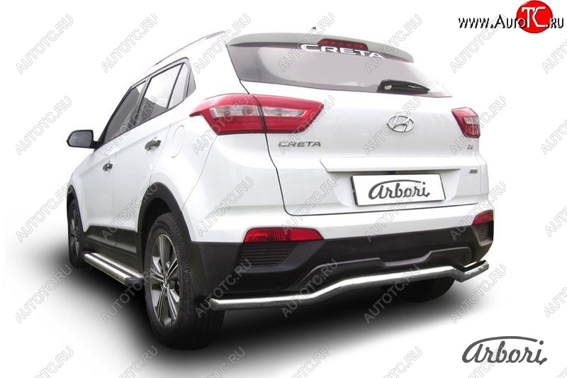 5 199 р. Защита заднего бампера Arbori (скоба, нержавейка, 1 труба d57 mm). Hyundai Creta GS дорестайлинг (2015-2019)  с доставкой в г. Кемерово