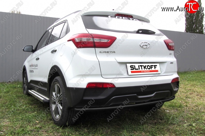 6 399 р. Защита заднего бампера из трубы d42 Slitkoff (радиусная)  Hyundai Creta  GS (2015-2021) дорестайлинг, рестайлинг (Цвет: серебристый)  с доставкой в г. Кемерово
