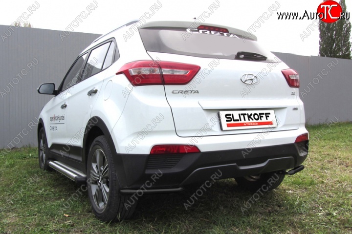 6 449 р. Защита заднего бампера из уголков d42 Slitkoff Hyundai Creta GS дорестайлинг (2015-2019) (Цвет: серебристый)  с доставкой в г. Кемерово