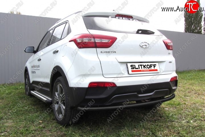 7 199 р. Защита заднего бампера из трубы d57 Slitkoff (радиусная)  Hyundai Creta  GS (2015-2021) дорестайлинг, рестайлинг (Цвет: серебристый)  с доставкой в г. Кемерово