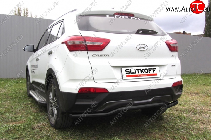 8 849 р. Защита заднего бампера из трубы d57 Slitkoff (сталь, скоба) Hyundai Creta GS дорестайлинг (2015-2019) (Цвет: серебристый)  с доставкой в г. Кемерово