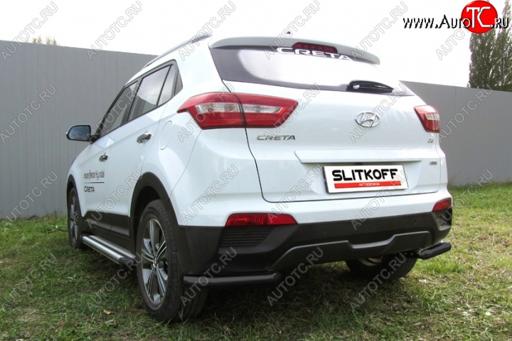 6 799 р. Защита заднего бампера из уголков d57 Slitkoff Hyundai Creta GS дорестайлинг (2015-2019) (Цвет: серебристый)  с доставкой в г. Кемерово