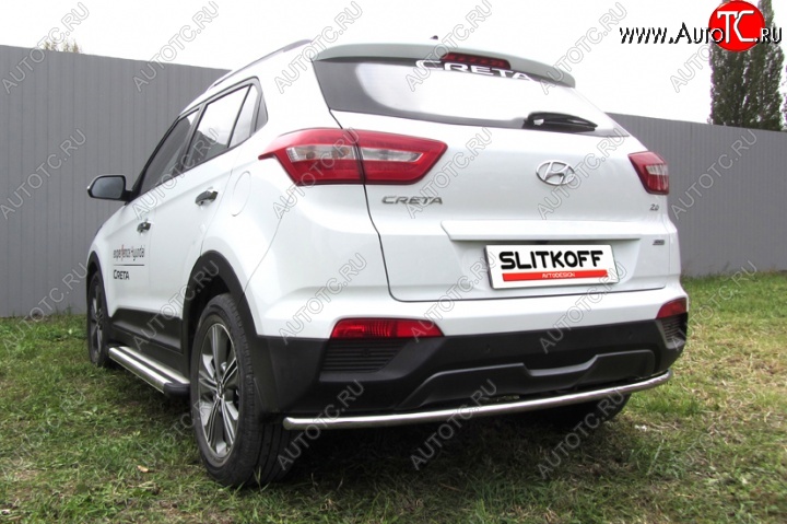 8 999 р. Защита заднего бампера из трубы диаметром 42 мм Slitkoff Hyundai Creta GS дорестайлинг (2015-2019) (Нержавейка, Полированная)  с доставкой в г. Кемерово