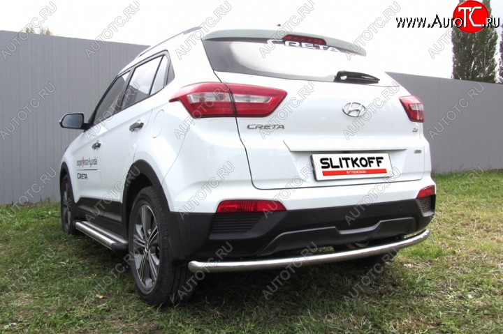 10 299 р. Защита заднего бампера из трубы диаметром 57 мм Slitkoff Hyundai Creta GS дорестайлинг (2015-2019) (Нержавейка, Полированная)  с доставкой в г. Кемерово
