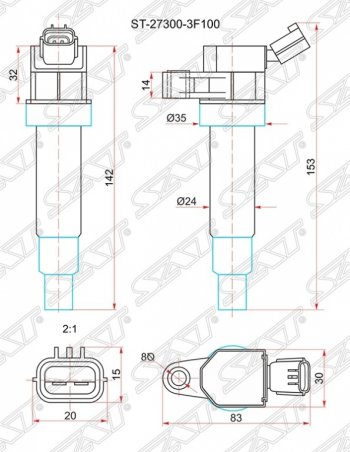 869 р. Катушка зажигания SAT  Hyundai Equus (2009-2016), Hyundai Genesis ( BH,  DH) (2008-2017), Hyundai IX35  LM (2009-2018), KIA Cerato ( 2 TD,  3 YD) (2008-2016), KIA Optima  3 TF (2010-2016)  с доставкой в г. Кемерово. Увеличить фотографию 1