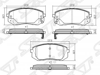 1 239 р. Колодки тормозные SAT (передние) Hyundai Tucson LM (2010-2017)  с доставкой в г. Кемерово. Увеличить фотографию 1