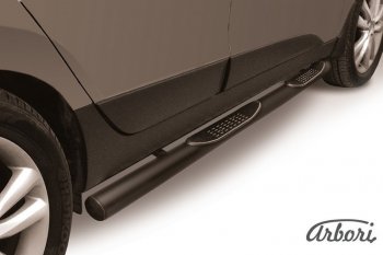 Защита штатных порогов Arbori (с проступью, черная, d76 mm). Hyundai IX35 LM дорестайлинг (2009-2013)