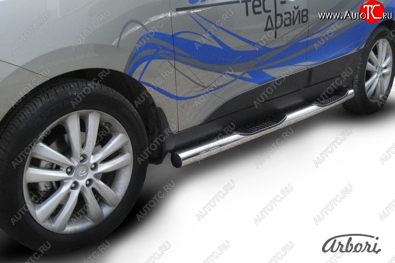 3 374 р. Защита штатных порогов Arbori (с проступью, нержавейка, d76 mm). Hyundai IX35 LM дорестайлинг (2009-2013)  с доставкой в г. Кемерово