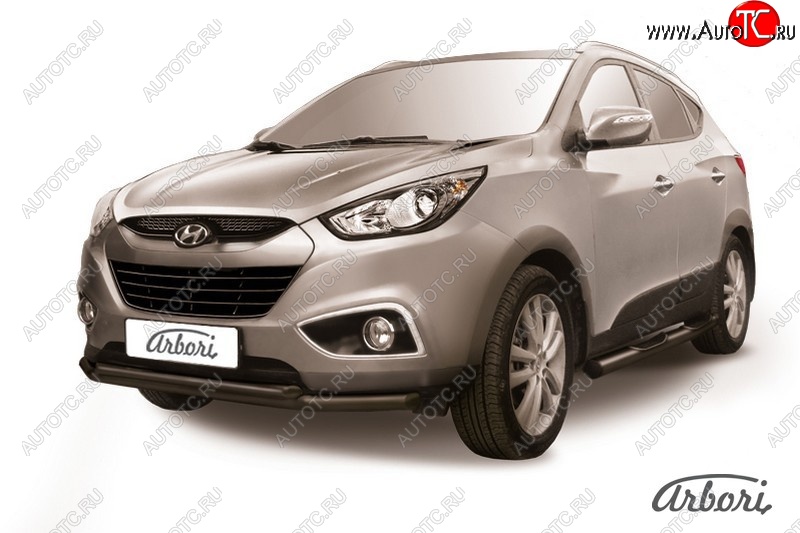 7 649 р. Защита переднего бампера Arbori (черная, 2 трубы d57 и 42 mm)  Hyundai IX35  LM (2009-2018) дорестайлинг, рестайлинг  с доставкой в г. Кемерово