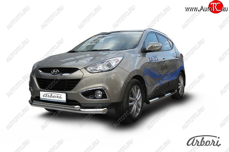 20 519 р. Защита переднего бампера Arbori (нержавейка, 2 трубы d76 и 57 mm)  Hyundai IX35  LM (2009-2018) дорестайлинг, рестайлинг  с доставкой в г. Кемерово