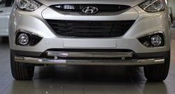 11 899 р. Двойная защита переднего бампера из труб диаметром 63 и 51 мм Petroil Tuning  Hyundai IX35  LM (2009-2018) дорестайлинг, рестайлинг (Нержавеющая полированная сталь)  с доставкой в г. Кемерово. Увеличить фотографию 3
