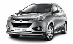 Двойная защита переднего бампера из труб диаметром 63 и 51 мм Petroil Tuning Hyundai IX35  LM (2009-2018) дорестайлинг, рестайлинг (Нержавеющая полированная сталь)