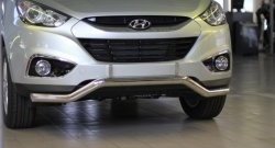 11 849 р. Фигурная защита переднего бампера диаметром 63 мм Petroil Tuning  Hyundai IX35  LM (2009-2018) дорестайлинг, рестайлинг (Нержавеющая полированная сталь)  с доставкой в г. Кемерово. Увеличить фотографию 2
