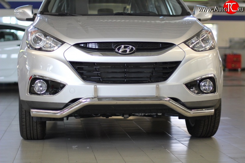 11 849 р. Фигурная защита переднего бампера диаметром 63 мм Petroil Tuning  Hyundai IX35  LM (2009-2018) дорестайлинг, рестайлинг (Нержавеющая полированная сталь)  с доставкой в г. Кемерово