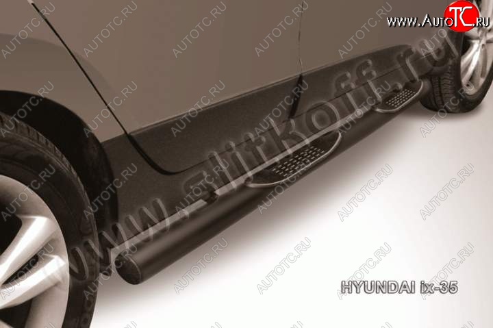 12 999 р. Защита порогов из трубы d76 Slitkoff (с проступью) Hyundai IX35 LM дорестайлинг (2009-2013) (Цвет: серебристый)  с доставкой в г. Кемерово