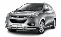 Защита порогов из круглой трубы диаметром 63 мм Petroil Tuning Hyundai IX35  LM (2009-2018) дорестайлинг, рестайлинг (Нержавеющая полированная сталь)