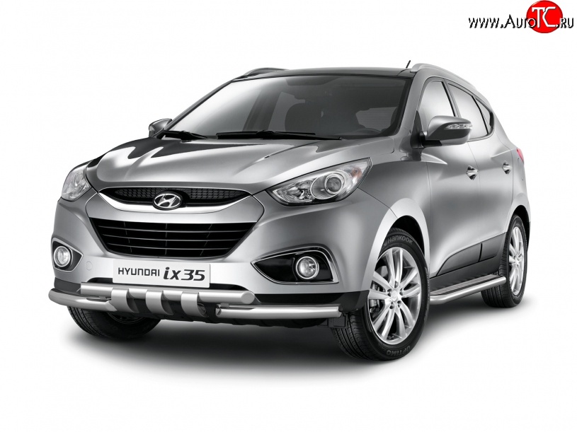 14 949 р. Широкая защита порогов Petroil Tuning Hyundai IX35 LM дорестайлинг (2009-2013) (Нержавеющая полированная сталь)  с доставкой в г. Кемерово