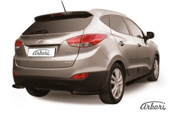 5 399 р. Защита заднего бампера Arbori (уголки, черная, 1 труба d57 mm). Hyundai IX35 LM дорестайлинг (2009-2013)  с доставкой в г. Кемерово. Увеличить фотографию 1