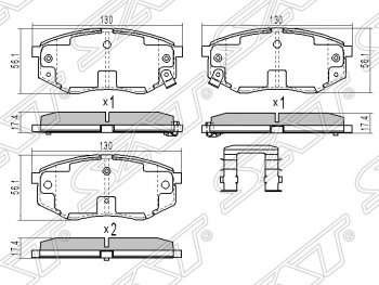 1 069 р. Колодки тормозные SAT (передние)  Hyundai IX35  LM (2009-2018), Hyundai Sonata  YF (2009-2014), Hyundai Tucson  LM (2010-2017), KIA Carens  FC, RS (1999-2006), KIA Sportage  3 SL (2010-2016)  с доставкой в г. Кемерово. Увеличить фотографию 1