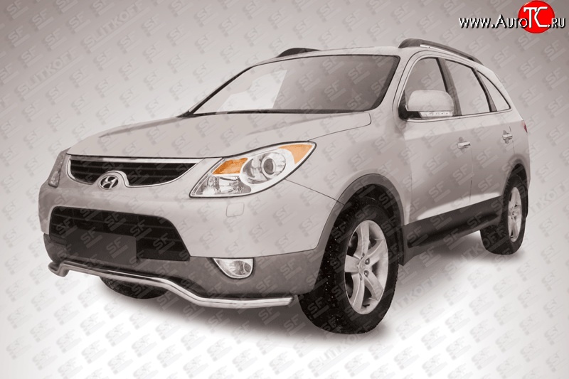 13 899 р. Фигурная защита переднего бампера диаметром 57 мм Slitkoff  Hyundai IX55  EN (2006-2013) (Нержавейка, Полированная)  с доставкой в г. Кемерово