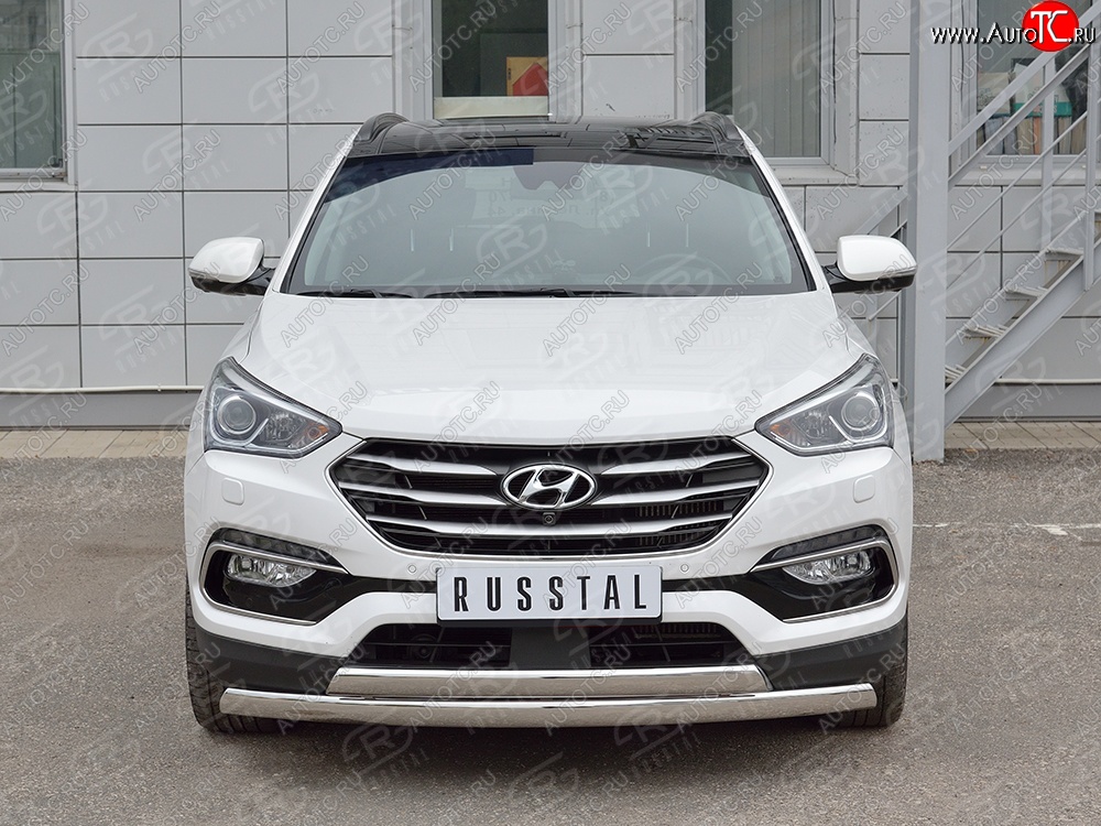 27 999 р. Защита переднего бампера (2 трубыØ75х42 мм, нержавейка, Premium) Russtal Hyundai Santa Fe DM рестайлинг (2015-2019)  с доставкой в г. Кемерово