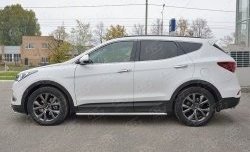 Широкая защита порогов с трубой диаметром 42 мм Premium SLITKOFF Hyundai Santa Fe  DM (2015-2019) рестайлинг