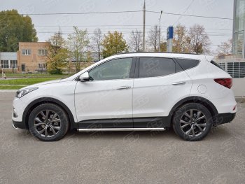 23 599 р. Защита порогов из круглой трубы диаметром 63 мм PREMIUM SLITKOFF v2 Hyundai Santa Fe DM рестайлинг (2015-2019)  с доставкой в г. Кемерово. Увеличить фотографию 2