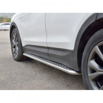 Широкая защита порогов с трубой диаметром 42 мм PREMIUM SLITKOFF v2 Hyundai Santa Fe  DM (2015-2019) рестайлинг